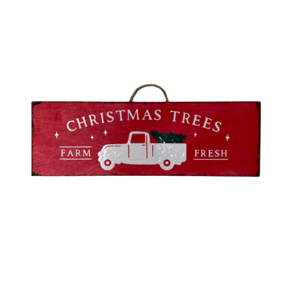 Χριστουγεννιατικο ξυλινο καδρακι Christmas Trees Farm Fresh κοκκινο χρωμα, διαστ.30x10 εκατ. - ξύλο, πίνακες & κάδρα, διακοσμητικά, άγιος βασίλης