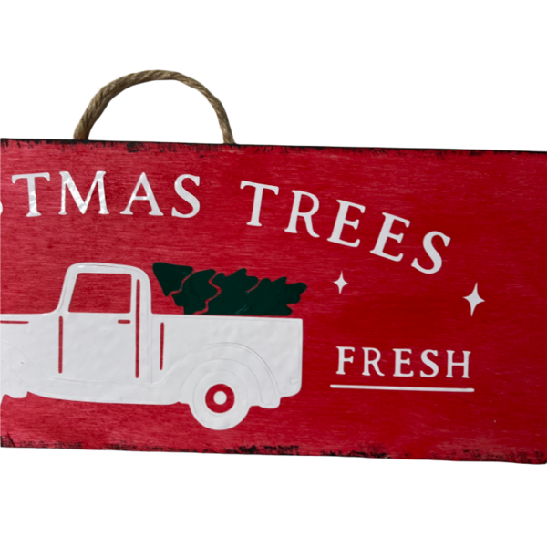 Χριστουγεννιατικο ξυλινο καδρακι Christmas Trees Farm Fresh κοκκινο χρωμα, διαστ.30x10 εκατ. - ξύλο, πίνακες & κάδρα, διακοσμητικά, άγιος βασίλης - 2