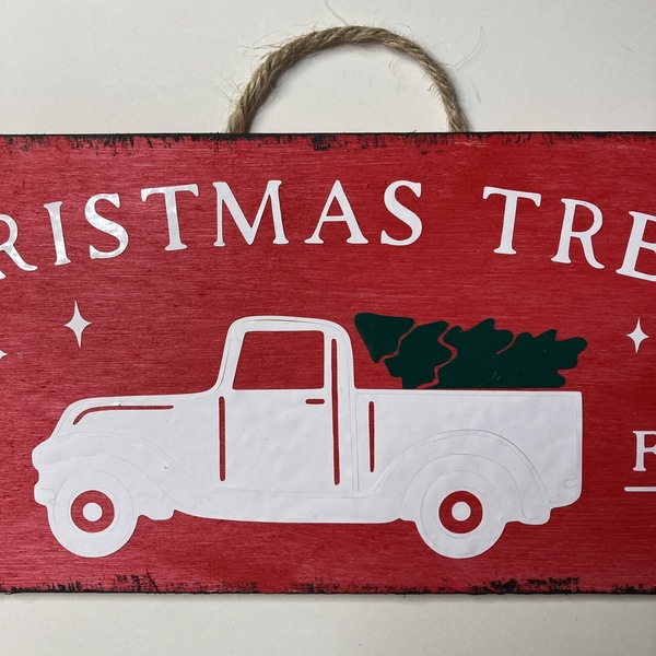 Χριστουγεννιατικο ξυλινο καδρακι Christmas Trees Farm Fresh κοκκινο χρωμα, διαστ.30x10 εκατ. - ξύλο, πίνακες & κάδρα, διακοσμητικά, άγιος βασίλης - 3