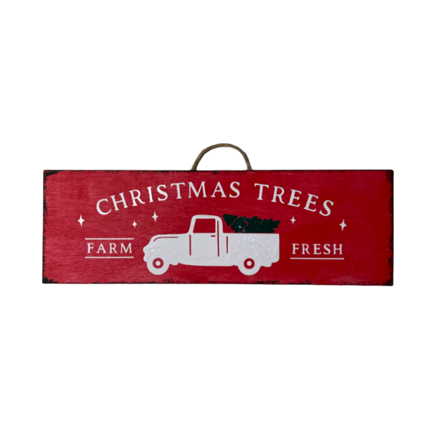 Χριστουγεννιατικο ξυλινο καδρακι Christmas Trees Farm Fresh κοκκινο χρωμα, διαστ.30x10 εκατ. - ξύλο, πίνακες & κάδρα, διακοσμητικά, άγιος βασίλης - 5