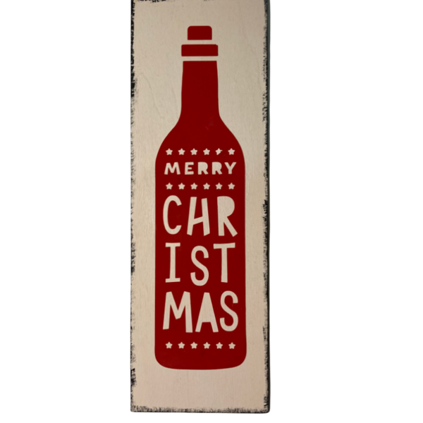 Χριστουγεννιατικο καδρακι MERRY CHRISTMAS σε κοκκινο μπουκαλι διαστ. 30x10εκατ - ξύλο, πίνακες & κάδρα, διακοσμητικά, χριστουγεννιάτικα δώρα