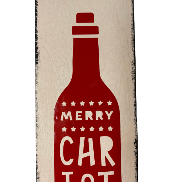 Χριστουγεννιατικο καδρακι MERRY CHRISTMAS σε κοκκινο μπουκαλι διαστ. 30x10εκατ - ξύλο, πίνακες & κάδρα, διακοσμητικά, χριστουγεννιάτικα δώρα - 2