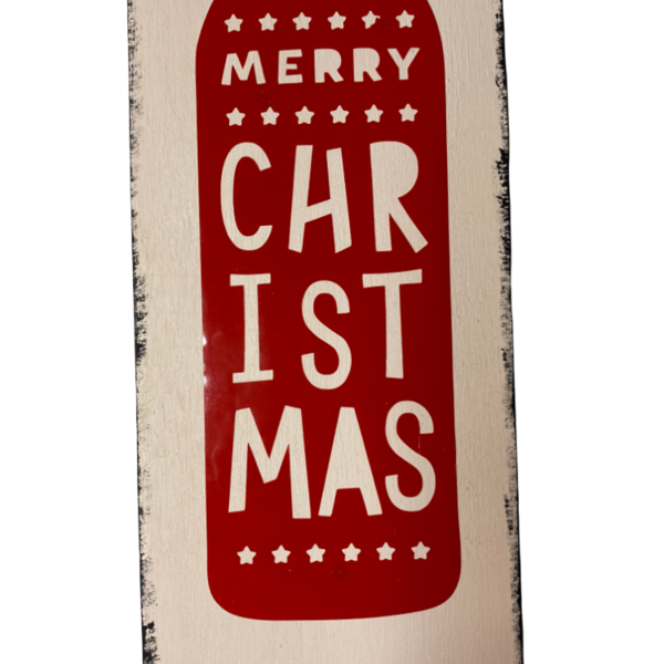 Χριστουγεννιατικο καδρακι MERRY CHRISTMAS σε κοκκινο μπουκαλι διαστ. 30x10εκατ - ξύλο, πίνακες & κάδρα, διακοσμητικά, χριστουγεννιάτικα δώρα - 3
