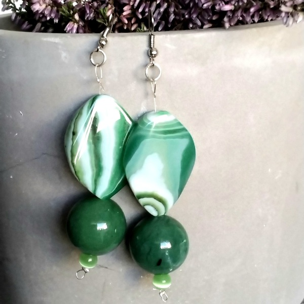 Εντυπωσιακά Πράσινα κρεμαστά σκουλαρίκια - χάντρες, κρεμαστά, μεγάλα, γάντζος - 2