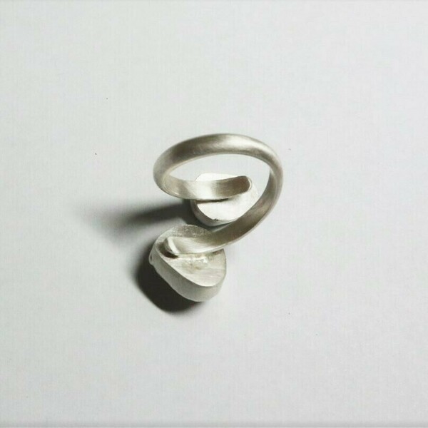 Χειροποίητο δαχτυλίδι, ασήμι 925 με πέτρα από πράσινο γυαλί της θάλασσας και βότσαλο, μέγεθος 51 (US 5 3/4) - ασήμι 925, boho, σταθερά, βότσαλα - 5