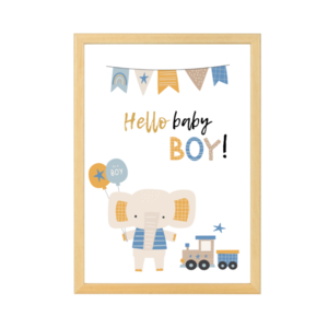 Παιδικό Καδράκι με θέμα τα Ζωάκια 23x31,5Yx1εκ Φυσικό Ξύλο Κορνίζα Hello Baby Boy Δώρο για Νεογέννητο Αγόρι - πίνακες & κάδρα, αγόρι, αναμνηστικά, δώρο γέννησης, ζωάκια