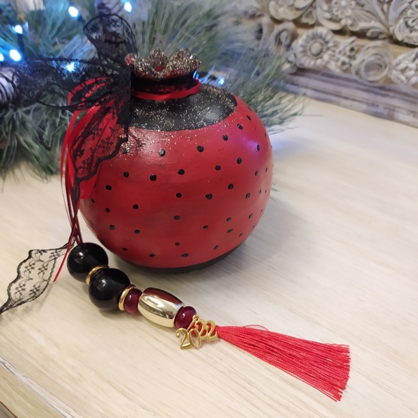 Κεραμικό κόκκινο ρόδι 14cm - πηλός, ρόδι, διακοσμητικά, χριστουγεννιάτικα δώρα - 2