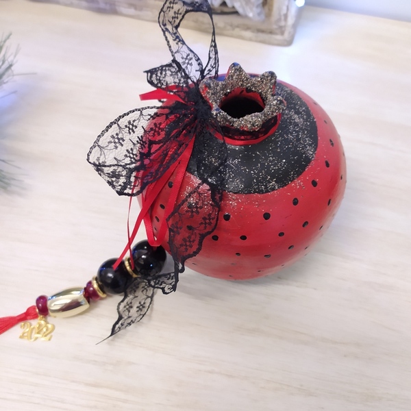 Κεραμικό κόκκινο ρόδι 14cm - πηλός, ρόδι, διακοσμητικά, χριστουγεννιάτικα δώρα - 4