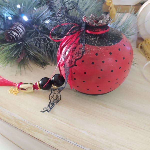Κεραμικό κόκκινο ρόδι 14cm - πηλός, ρόδι, διακοσμητικά, χριστουγεννιάτικα δώρα - 5