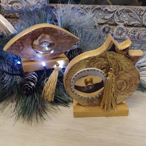 Ξύλινο ρόδι με μέταλλο 15cm - ξύλο, ρόδι, διακοσμητικά, χριστουγεννιάτικα δώρα - 5