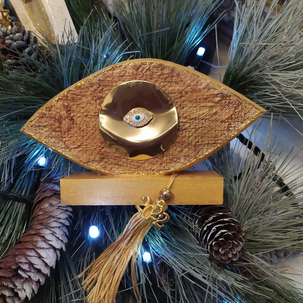 Ξύλινο μάτι με μέταλλο - ξύλο, μάτι, διακοσμητικά, χριστουγεννιάτικα δώρα - 2