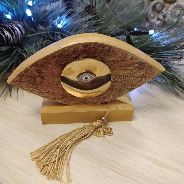 Ξύλινο μάτι με μέταλλο - ξύλο, μάτι, διακοσμητικά, χριστουγεννιάτικα δώρα - 4
