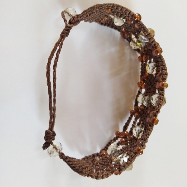Boho Μακραμε φαρδύ βραχιόλι 3εκ καρδιές με κρυσταλλακια και χάντρες fifirixtra handmade - μακραμέ, κορδόνια - 3