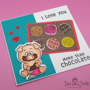 Κάρτα Αγίου Βαλεντίνου, Γουρουνάκι που τρώει σοκολάτα - γλυκά, κάρτα ευχών, ευχετήριες κάρτες - 2