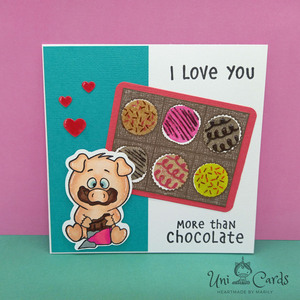 Κάρτα Αγίου Βαλεντίνου, Γουρουνάκι που τρώει σοκολάτα - γλυκά, κάρτα ευχών, ευχετήριες κάρτες - 3