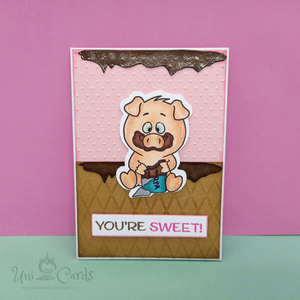 Ευχετήρια κάρτα - Γουρουνάκι με σοκολάτα - γλυκά, ευχετήριες κάρτες - 3
