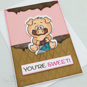 Ευχετήρια κάρτα - Γουρουνάκι με σοκολάτα - γλυκά, ευχετήριες κάρτες - 2