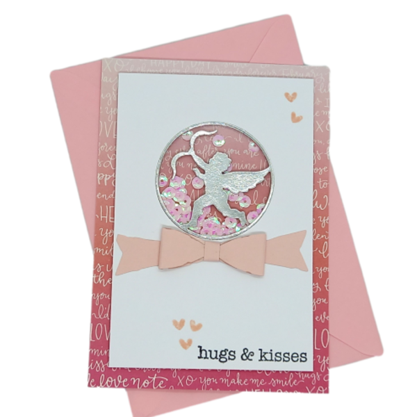 Shaker Κάρτα Αγίου Βαλεντίνου - Hugs & Kisses - αγάπη, βαλεντίνος, αγ. βαλεντίνου, ευχετήριες κάρτες