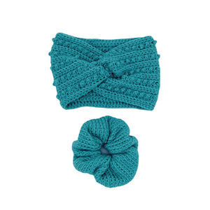 Σετ Κορδέλα μαλλιών πλέκτη headband λαστιχάκι scrunchies azur πρασινωπό - πλεκτές κορδέλες, λαστιχάκι, headbands, σετ δώρου, δώρα για γυναίκες
