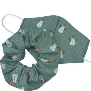 Σετ scrunchie & χριστουγεννιάτικη μάσκα Χιονάνθρωποι - λαστιχάκι, χριστουγεννιάτικο, χριστουγεννιάτικα δώρα, μάσκα προσώπου
