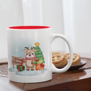 Χριστουγεννιάτικη κούπα λευκή με τάρανδο - πηλός, χριστουγεννιάτικο, χριστουγεννιάτικα δώρα, κούπες & φλυτζάνια - 2