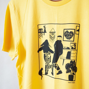 "Little things" handprinted organic yellow unisex t-shirt - βαμβάκι, unisex - 3