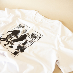 "Little things" handprinted organic white unisex t-shirt Large - βαμβάκι, unisex - 2