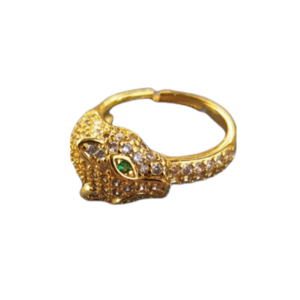 Δαχτυλίδι Λεοπάρδαλη με Ζιργκόν - αυξομειούμενα, ορείχαλκος, επιχρυσωμένα