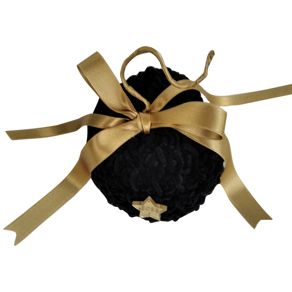 Χειροποίητη πλεκτή κολοκύθα γούρι βελούδινη μάυρη (15cm) - νήμα, αστέρι, χριστουγεννιάτικα δώρα, κολοκύθα, γούρια - 2