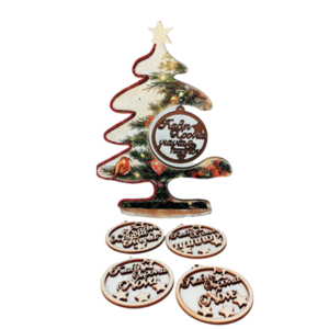 Ξύλινο Χριστουγεννιάτικο Δέντρο Επιτραπέζιο Με Ευχές 20cm - νονά, παππούς, γιαγιά, διακοσμητικά, δέντρο