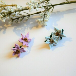 POINSETTIA PASTELS- Καρφωτά σκουλαρίκια "αλεξανδρινά" σε παστέλ αποχρώσεις - πηλός, λουλούδι, καρφωτά, μικρά, χριστουγεννιάτικο - 3
