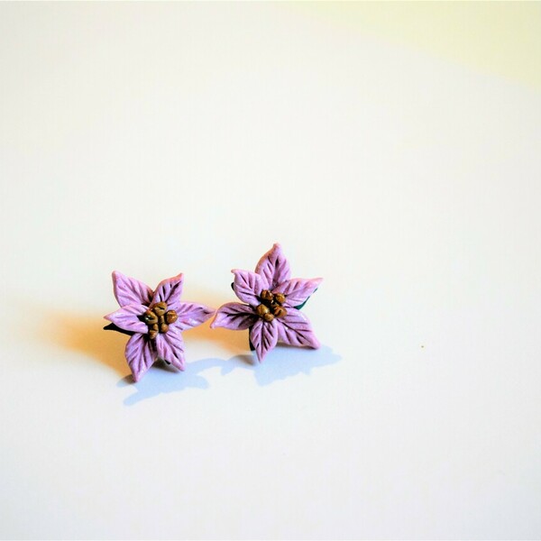 POINSETTIA PASTELS- Καρφωτά σκουλαρίκια "αλεξανδρινά" σε παστέλ αποχρώσεις - πηλός, λουλούδι, καρφωτά, μικρά, χριστουγεννιάτικο - 4