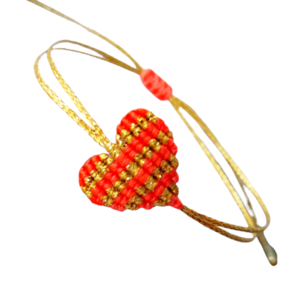 Βραχιόλι χειροποίητο μακραμέ με καρδιά (διάφορα χρώματα) με χρυσό λουράκι - μακραμέ, χεριού, αυξομειούμενα, κορδόνια, καρδιά
