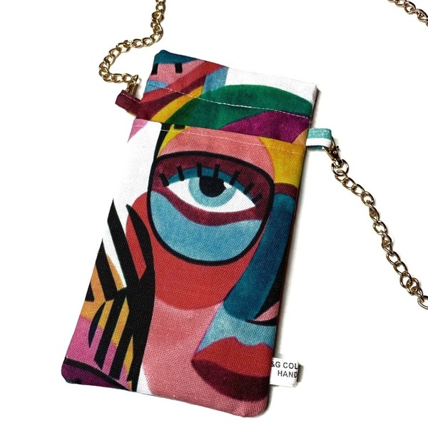 Χειροποίητο πολύχρωμο τσαντάκι κινητού-Colourful eye mobile bag 22cm x 12cm - θήκες