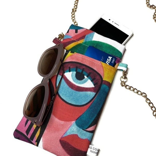 Χειροποίητο πολύχρωμο τσαντάκι κινητού-Colourful eye mobile bag 22cm x 12cm - θήκες - 2