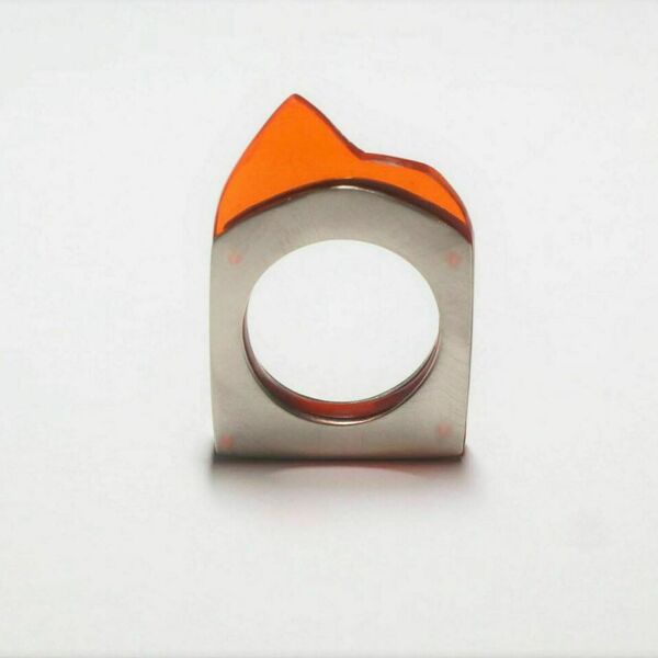 Χειροποίητο μεταλλικό δαχτυλίδι από αλπακά και πλεξιγκλας,μέγεθος 52 (US 6) - αλπακάς, plexi glass, boho, σταθερά