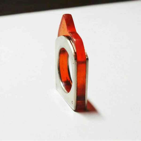 Χειροποίητο μεταλλικό δαχτυλίδι από αλπακά και πλεξιγκλας,μέγεθος 52 (US 6) - αλπακάς, plexi glass, boho, σταθερά - 2