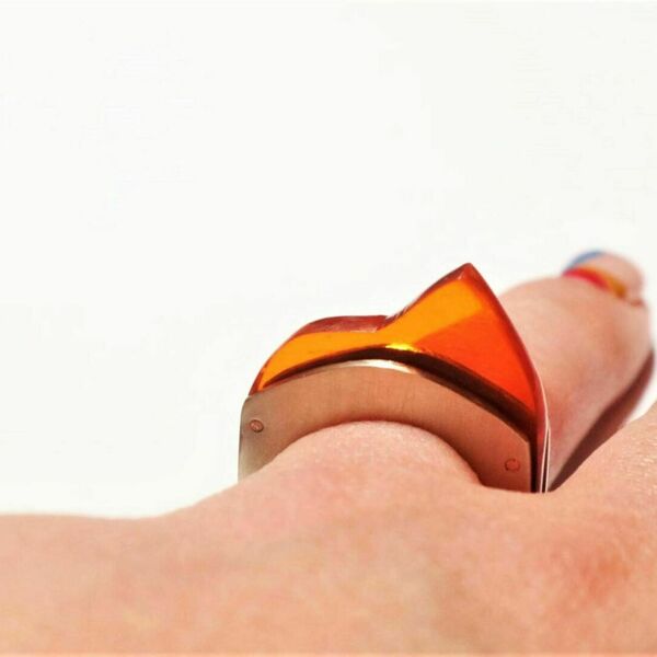 Χειροποίητο μεταλλικό δαχτυλίδι από αλπακά και πλεξιγκλας,μέγεθος 52 (US 6) - αλπακάς, plexi glass, boho, σταθερά - 4