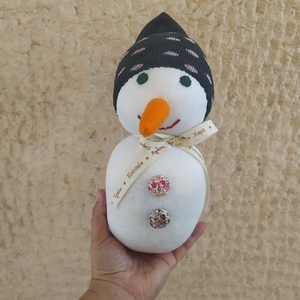 Χιονάνθρωπος χειροποίητος από κάλτσες 26cm - χριστουγεννιάτικο, διακοσμητικά, χιονάνθρωπος - 5