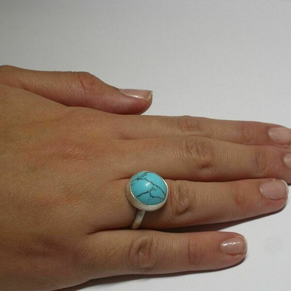Χειροποίητο δαχτυλίδι, ασήμι 925 με τιρκουάζ πέτρα,μέγεθος no 52 (US 6) - ημιπολύτιμες πέτρες, ασήμι 925, minimal, boho, σταθερά - 3