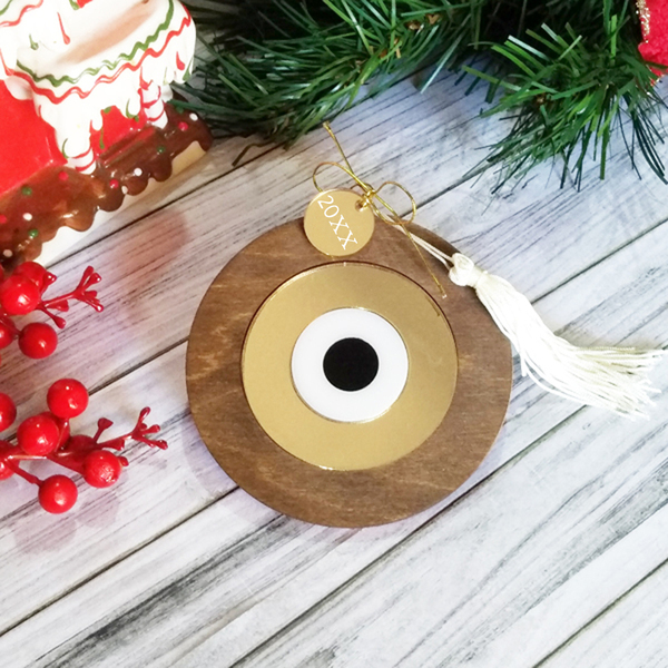 Γούρι 2024 Ξύλινο Mάτι με Plexiglass Gold - ξύλο, διακόσμηση, διακοσμητικά, χριστουγεννιάτικα δώρα - 2