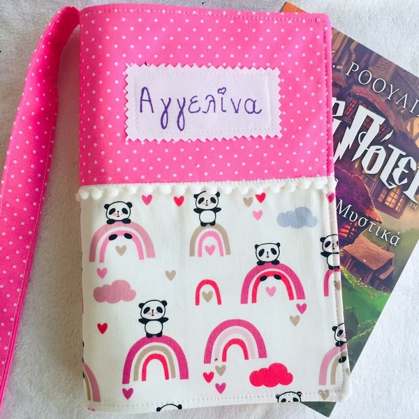 Παιδική θήκη βιβλίου με πάντα και ροζ πουά! - θήκες βιβλίων