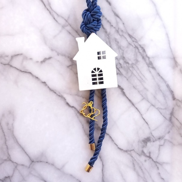 γούρι μπλε με ξύλινο σπίτι - ξύλο, σπίτι, γούρια - 5