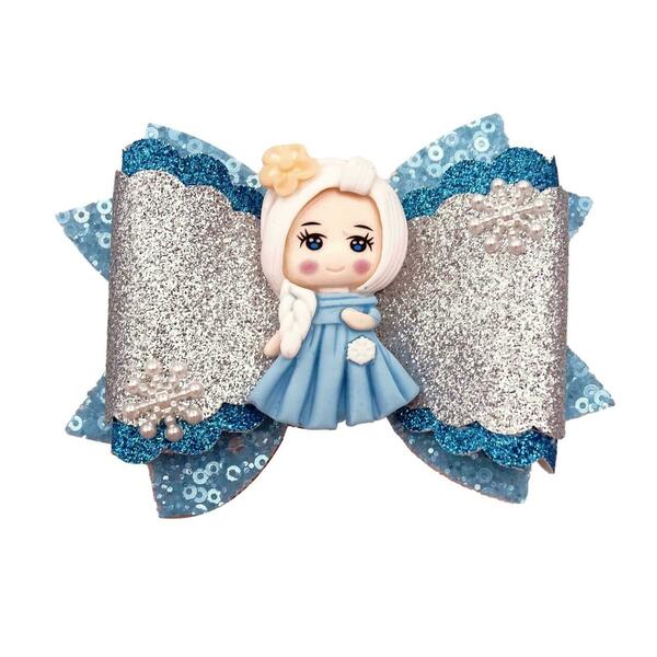Παιδικό Κλιπ Μαλλιών Φιόγκος Γαλάζιο Ασημί Ύφασμα Glitter Πριγκίπισσα 11x8 - κορίτσι, μαλλιά, δώρα γενεθλίων, αξεσουάρ μαλλιών