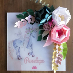 Κάδρο διακοσμητικό προσωποποιημένο με χάρτινα λουλούδια - πίνακες & κάδρα, κορίτσι, πριγκίπισσα, μονόκερος, ζωάκια - 2