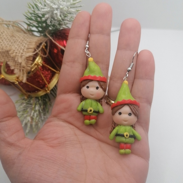 Χειροποίητα Χριστούγεννιατικα κορίτσι σκουλαρίκια από πλυμπιακό πηλός.. - πηλός, κρεμαστά, χριστούγεννα, χριστουγεννιάτικα δώρα - 2