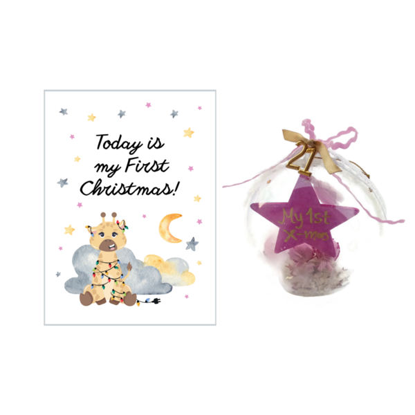 Milestone Αναμνηστική Κάρτα για Φωτογράφιση Τα πρώτα μου Χριστούγεννα 2021 ♥ Χριστουγεννιάτικο Στολίδι Μεγάλη Μπάλα Αστέρι Ροζ 10εκ - αστέρι, πρώτα Χριστούγεννα, στολίδια, δώρα για μωρά, μπάλες