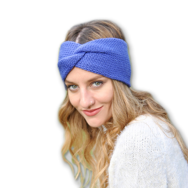 Πλεκτή κορδέλα μαλλιών turban σε χρώμα μοβ σκουρο - μαλλί, headbands - 2