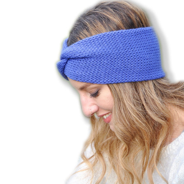 Πλεκτή κορδέλα μαλλιών turban σε χρώμα μοβ σκουρο - μαλλί, headbands - 4