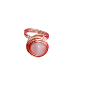 Δαχτυλίδι ροζ χαλαζία σε χαλκό - ημιπολύτιμες πέτρες, χαλκός, σταθερά - 2